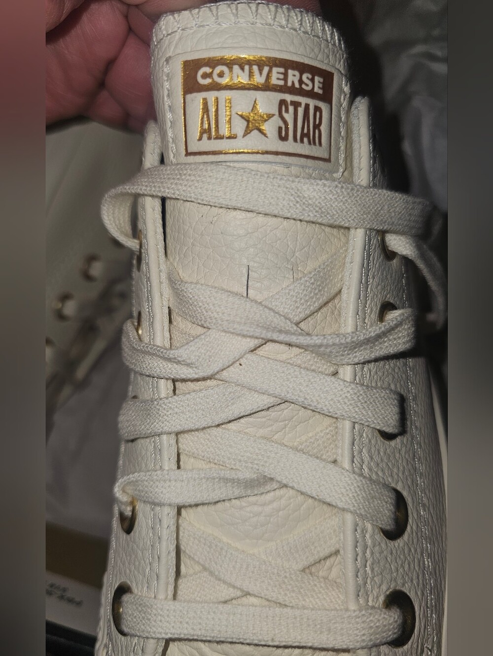 Converse Cream Leather Low Top Sneakers with Gold Logo